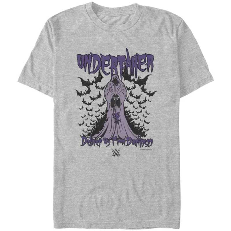 Men's Mad Engine Heather Gray The Undertaker Deliver Us From Darkness Graphic T-Shirt sold by WWE