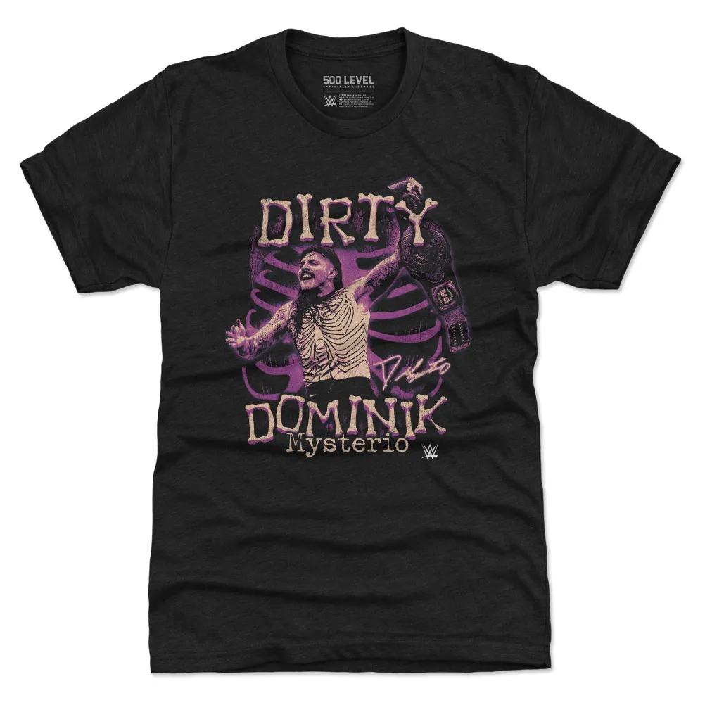 Men's 500 Level Heather Black Dominik Mysterio Champion Grunge Premium Tri-Blend T-Shirt sold by WWE