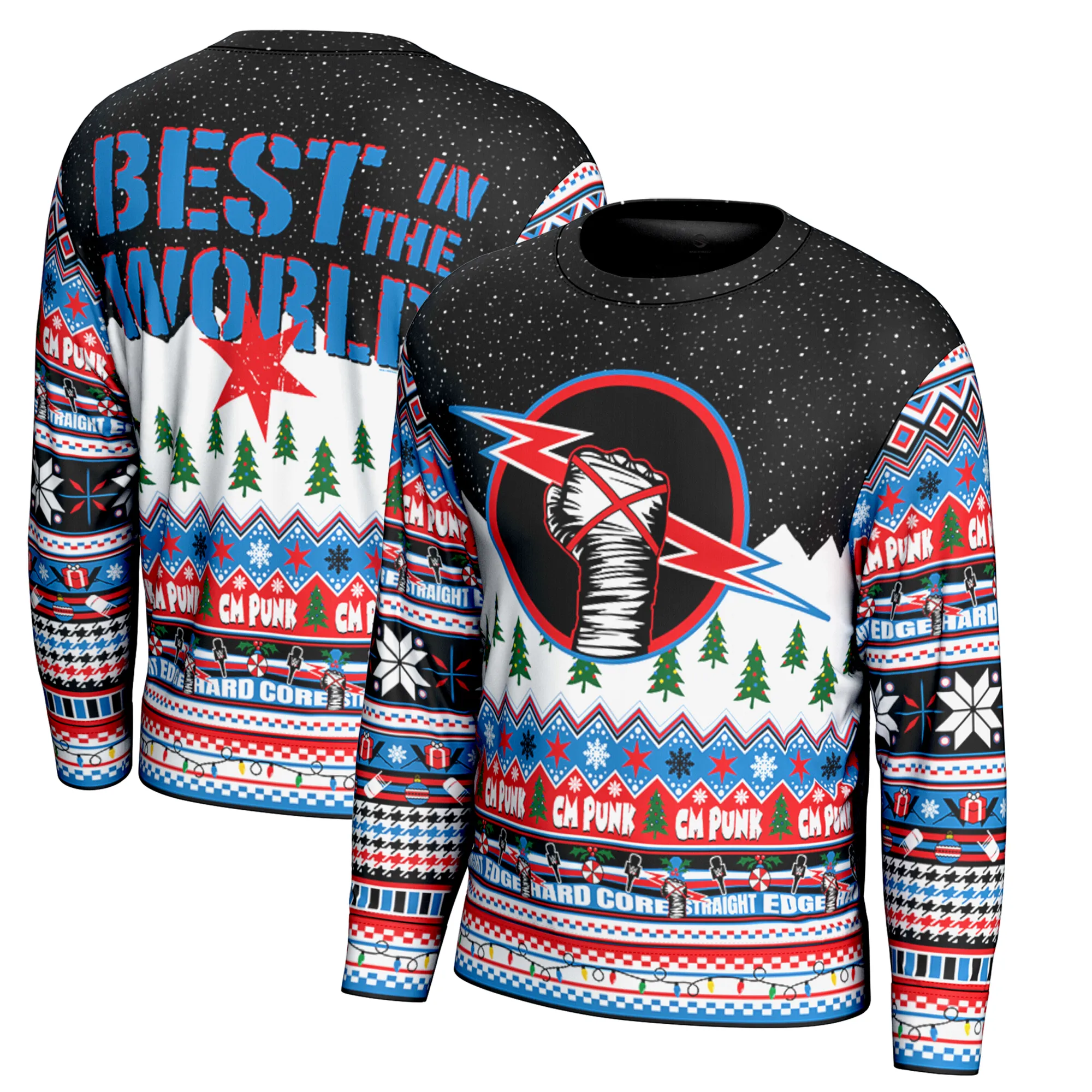 Men's ProSphere Black CM Punk Holiday Sweater sold by WWE