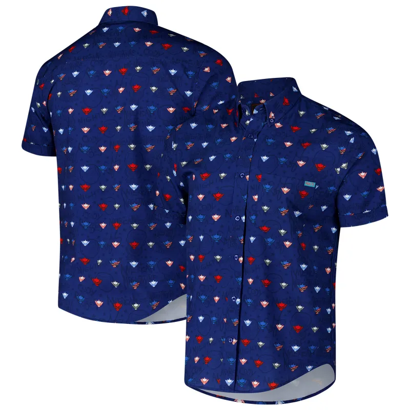 Men's RSVLTS Navy Cody Rhodes Rhode Rage KUNUFLEX Button-Down Short Sleeve Shirt sold by WWE