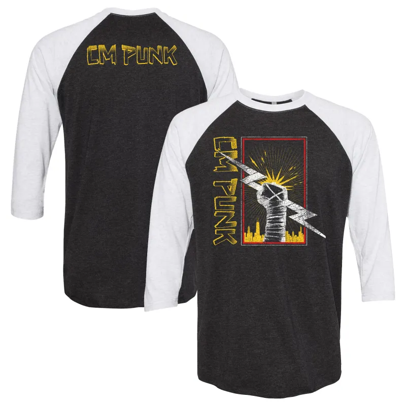 Men's Black CM Punk Chicago Fist Raglan T-Shirt sold by WWE