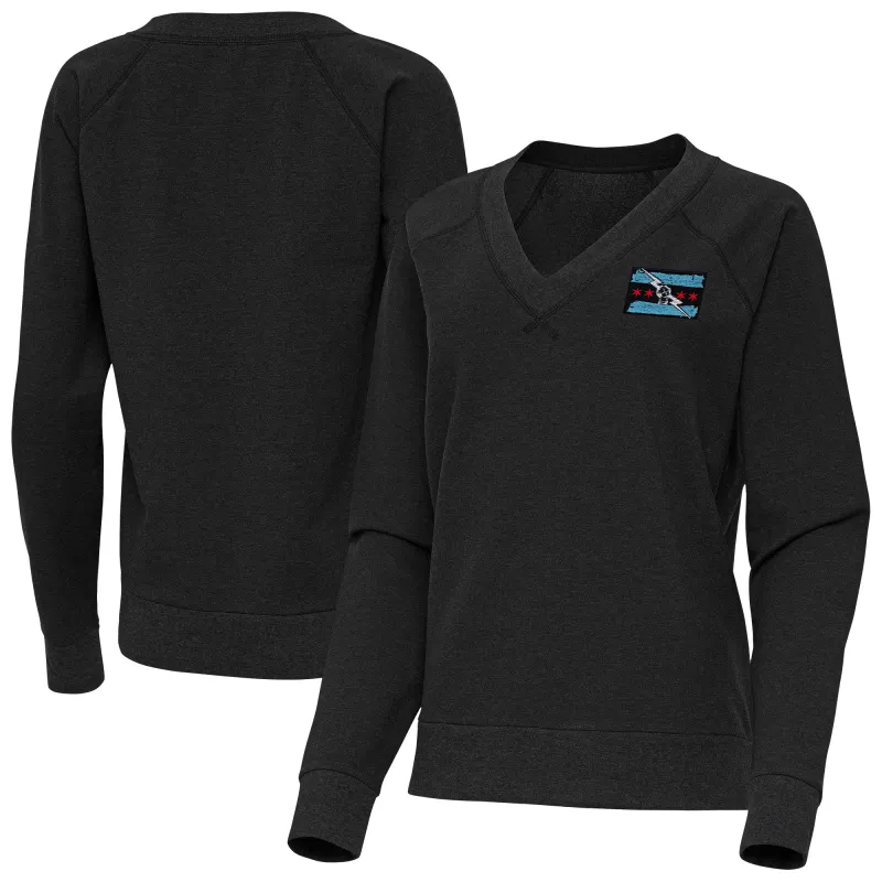 Women's Antigua Heather Black CM Punk Varsity Tri-Blend V-Neck Long Sleeve T-Shirt sold by WWE