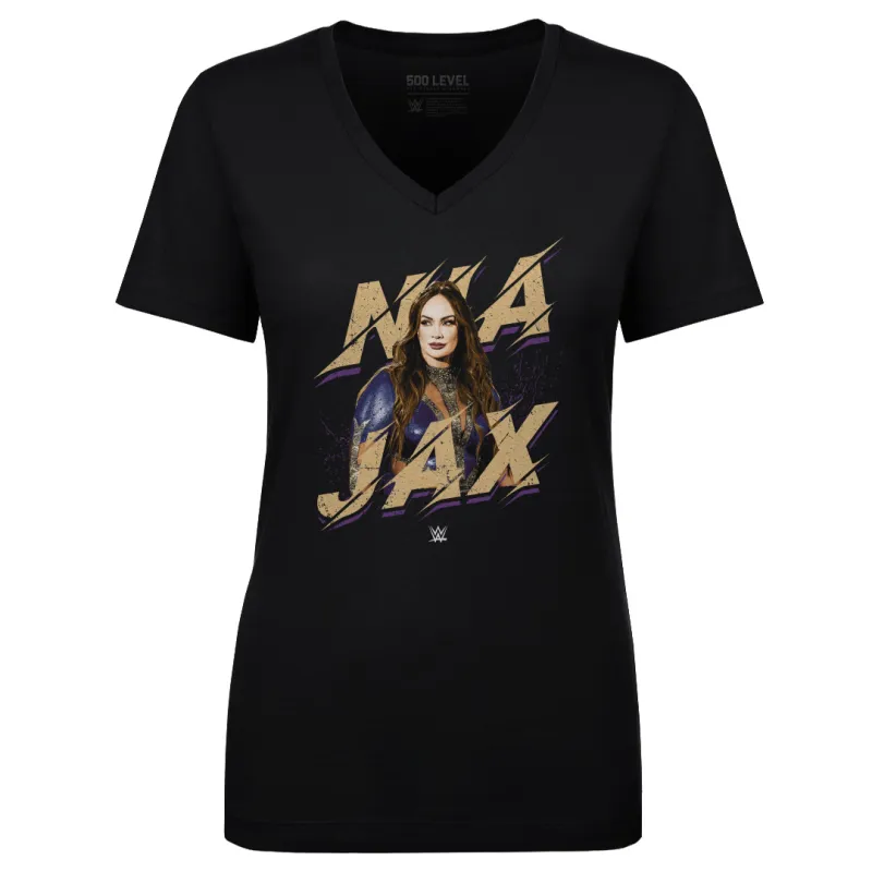 Women's 500 Level Black Nia Jax  V-Neck T-Shirt sold by WWE