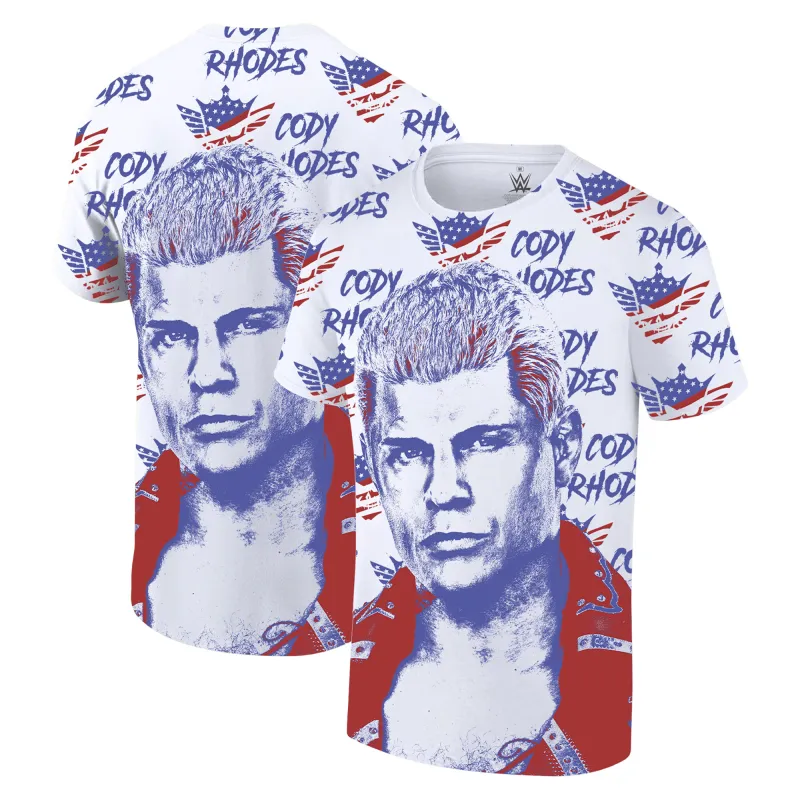 Men's Ripple Junction White/Blue Cody Rhodes Graphic T-Shirt sold by WWE