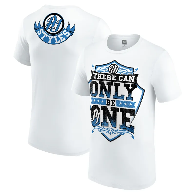 Men's White AJ Styles There Can Only Be One T-Shirt sold by WWE