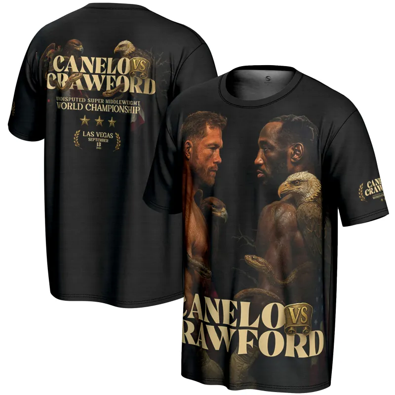 Canelo vs. Crawford Men's ProSphere Black T-Shirt made by WWE