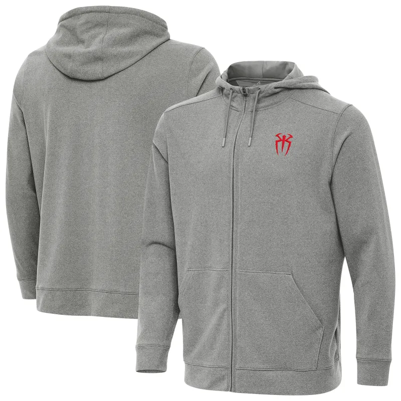 Men's Antigua Heather Gray Roman Reigns Effortless Full-Zip Hoodie sold by WWE