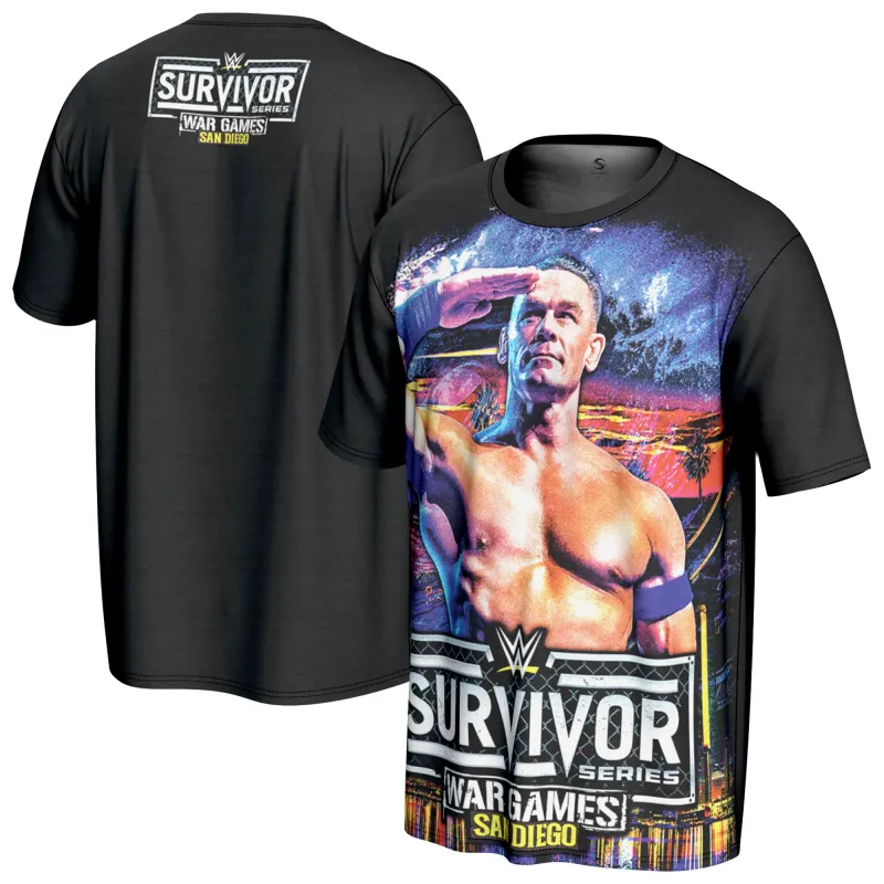 Men's ProSphere Black John Cena Survivor Series 2025 T-Shirt sold by WWE