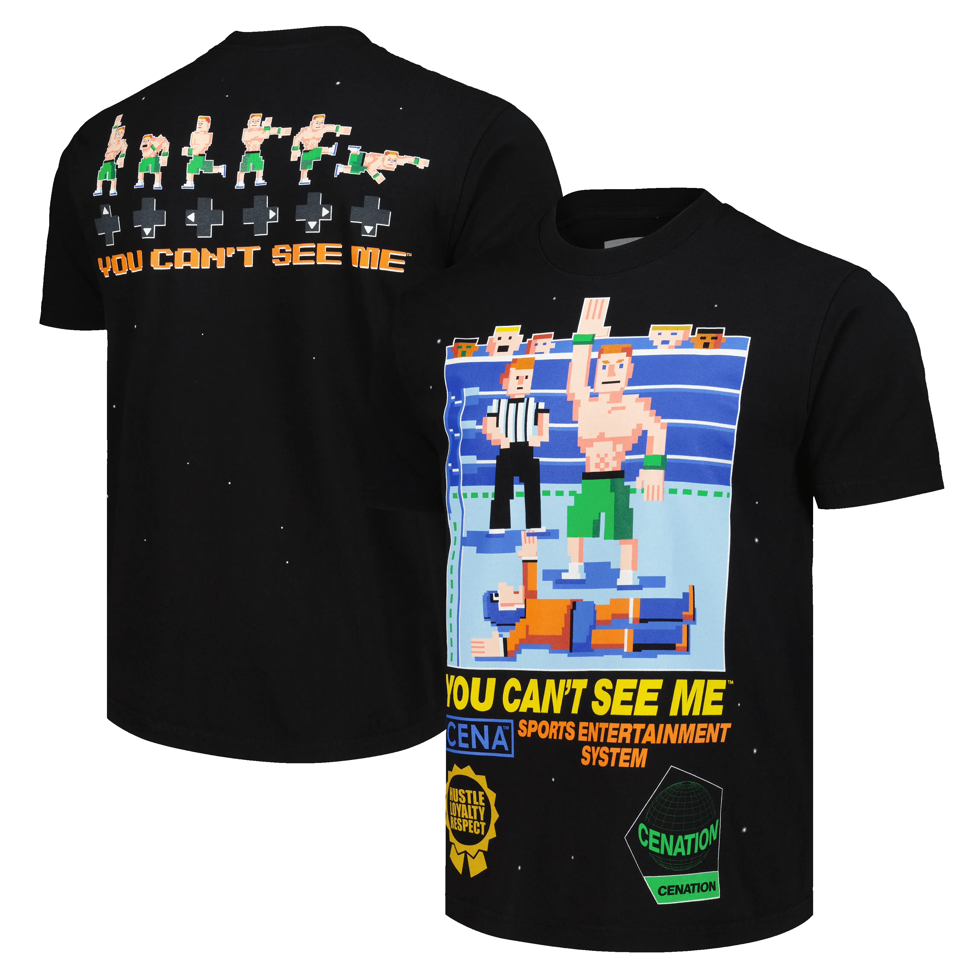 Men's Black John Cena Retro 8-Bit Boxy T-Shirt sold by WWE