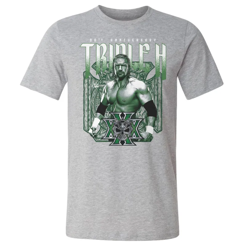 Men's 500 Level Heather Gray Triple H 30th Anniversary T-Shirt sold by WWE