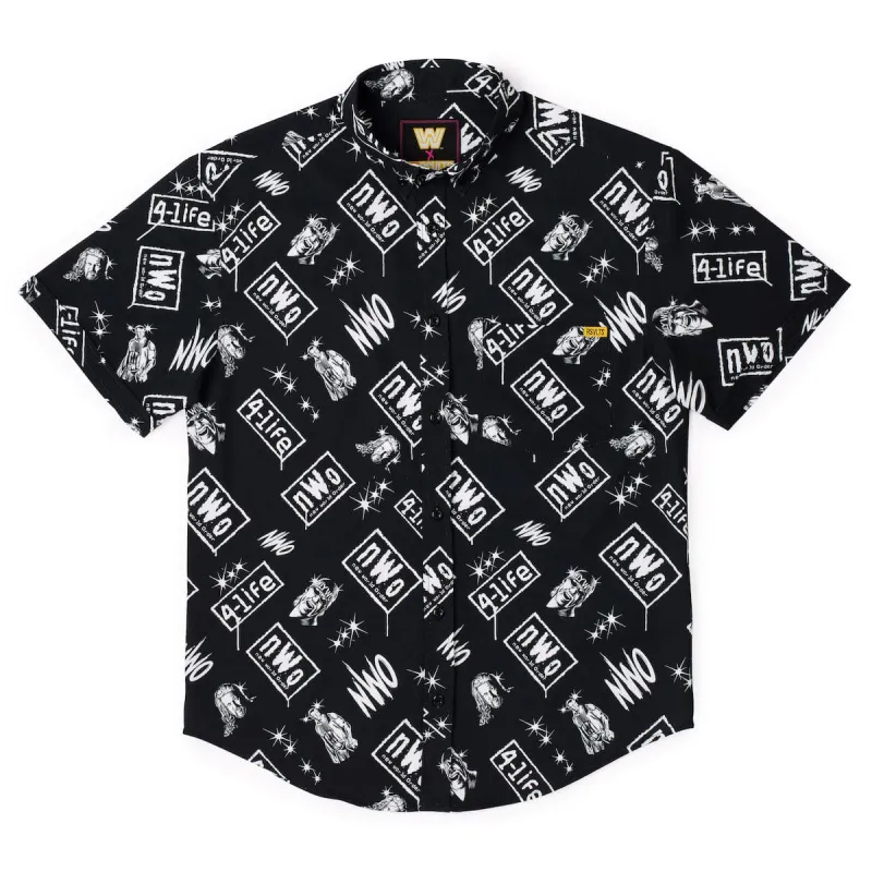 Men's RSVLTS Black nWo Too Sweet KUNUFLEX Button-Down Short Sleeve Shirt sold by WWE