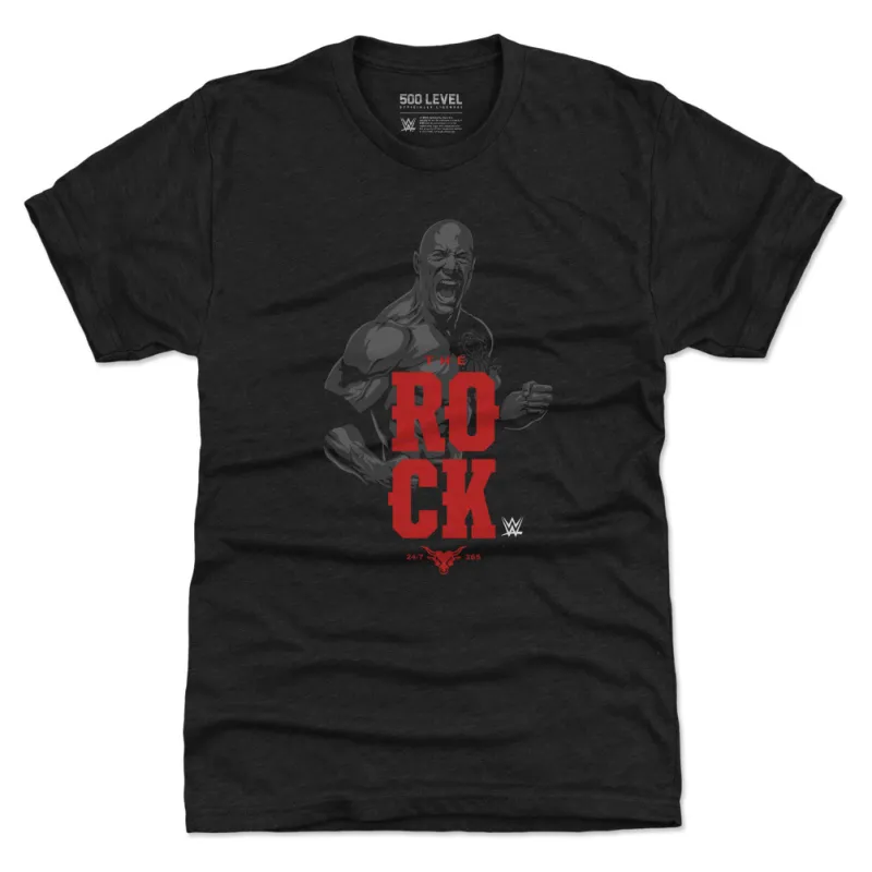 Men's 500 Level Heather Black The Rock Vector Tri-Blend T-Shirt sold by WWE