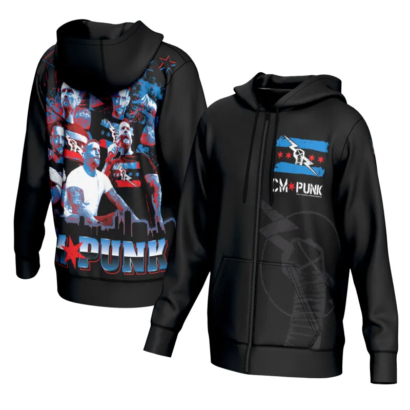 Men's ProSphere Black CM Punk Full-Zip Hoodie sold by WWE