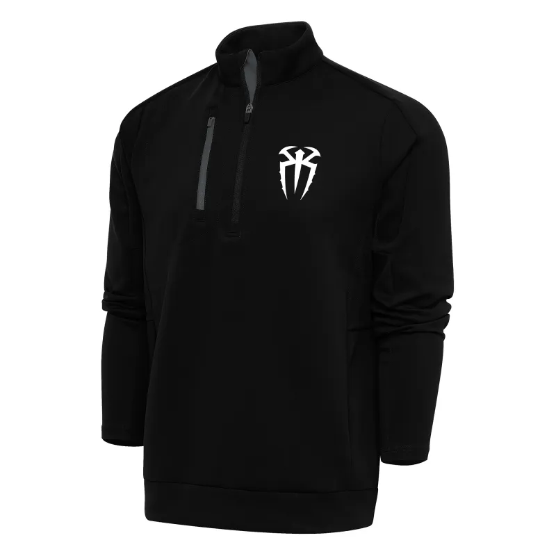 Men's Antigua Black/Charcoal Roman Reigns Generation Quarter-Zip Pullover Top sold by WWE