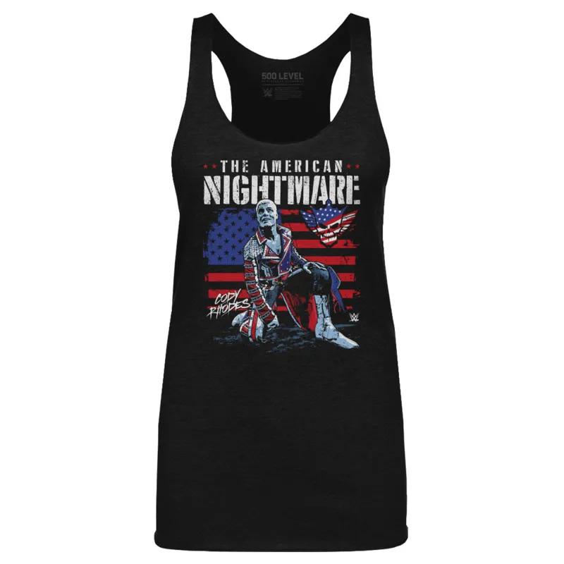 Women's 500 Level Heather Black Cody Rhodes American Flag Tri-Blend Tank Top sold by WWE