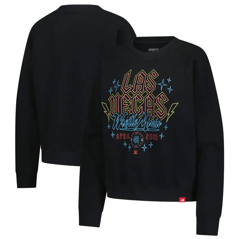 Women's Sportiqe Black WrestleMania 41 French Terry Pullover Sweatshirt made by WWE