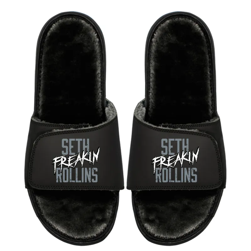 Unisex ISlide Black Seth "Freakin" Rollins Fur Wordmark Slide Sandals sold by WWE