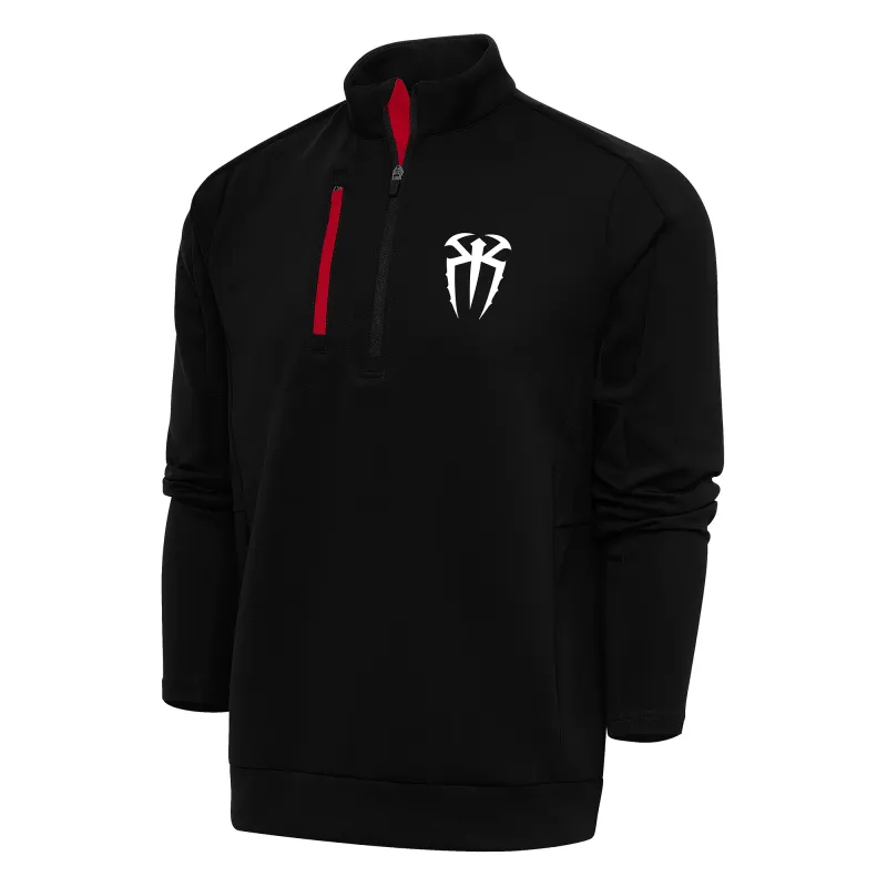 Men's Antigua Black/Red Roman Reigns Generation Quarter-Zip Pullover Top sold by WWE