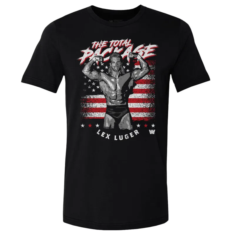 Men's 500 Level Black Lex Luger American Flag T-Shirt made by WWE