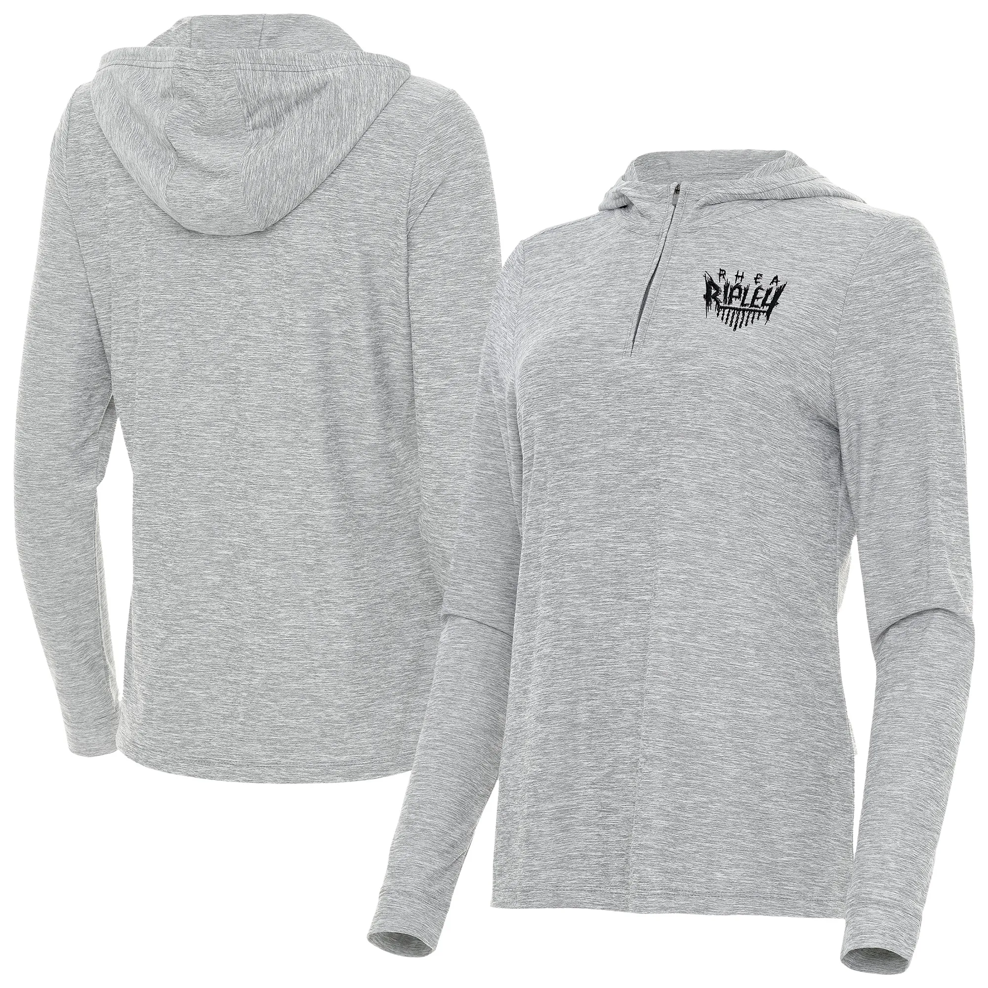 Women's Antigua Heather Gray Rhea Ripley Daybreak Quarter-Zip Hoodie sold by WWE