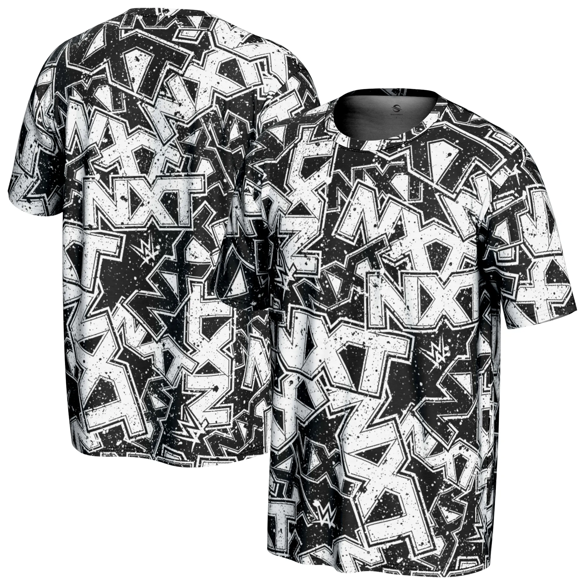 Men's ProSphere Black NXT Logo Allover Print T-Shirt sold by WWE