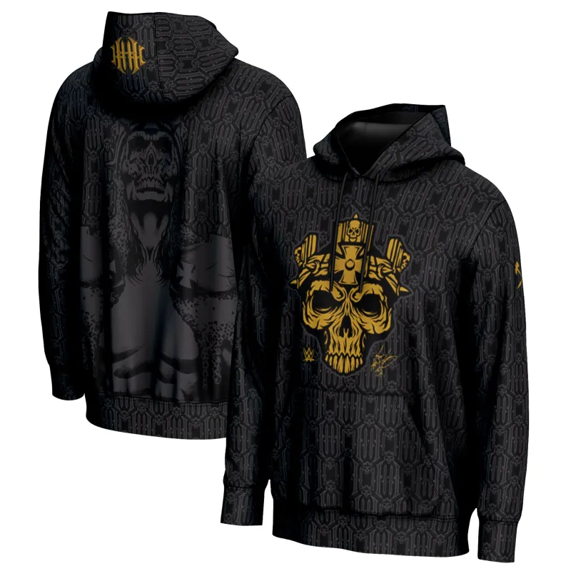 Men's ProSphere Black Triple H Gold Skull King Pullover Hoodie sold by WWE