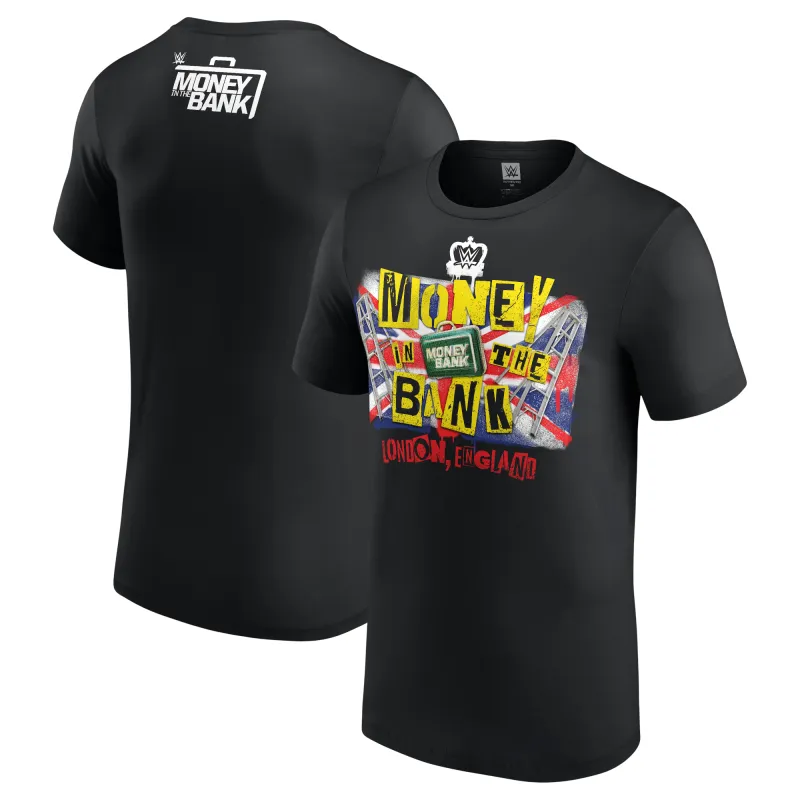 Men's Black Money in the Bank 2023 London Cutouts T-Shirt sold by WWE