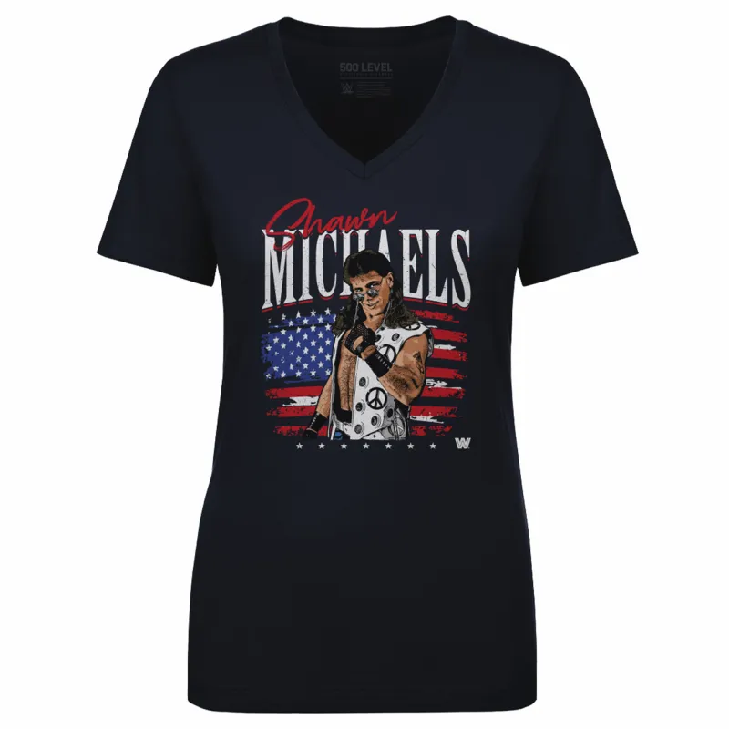 Women's 500 Level Navy Shawn Michaels American Flag V-Neck T-Shirt made by 500 Level