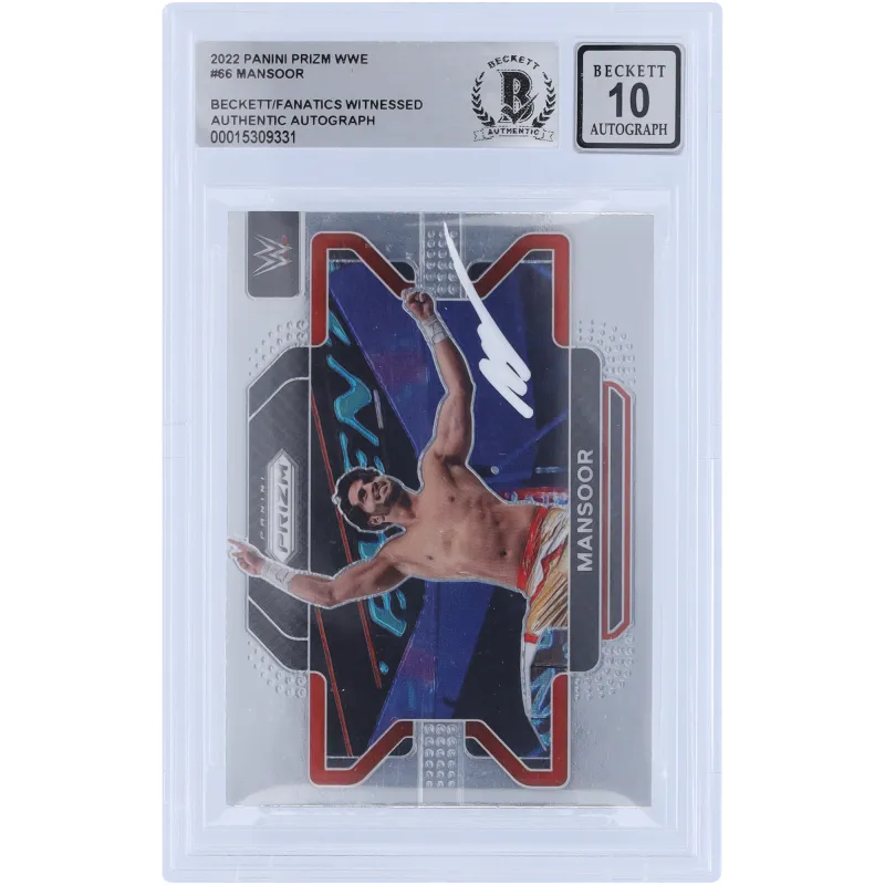 Mansoor WWE Autographed 2022 Panini Prizm #66 Beckett Fanatics Witnessed Authenticated 10 Card sold by WWE