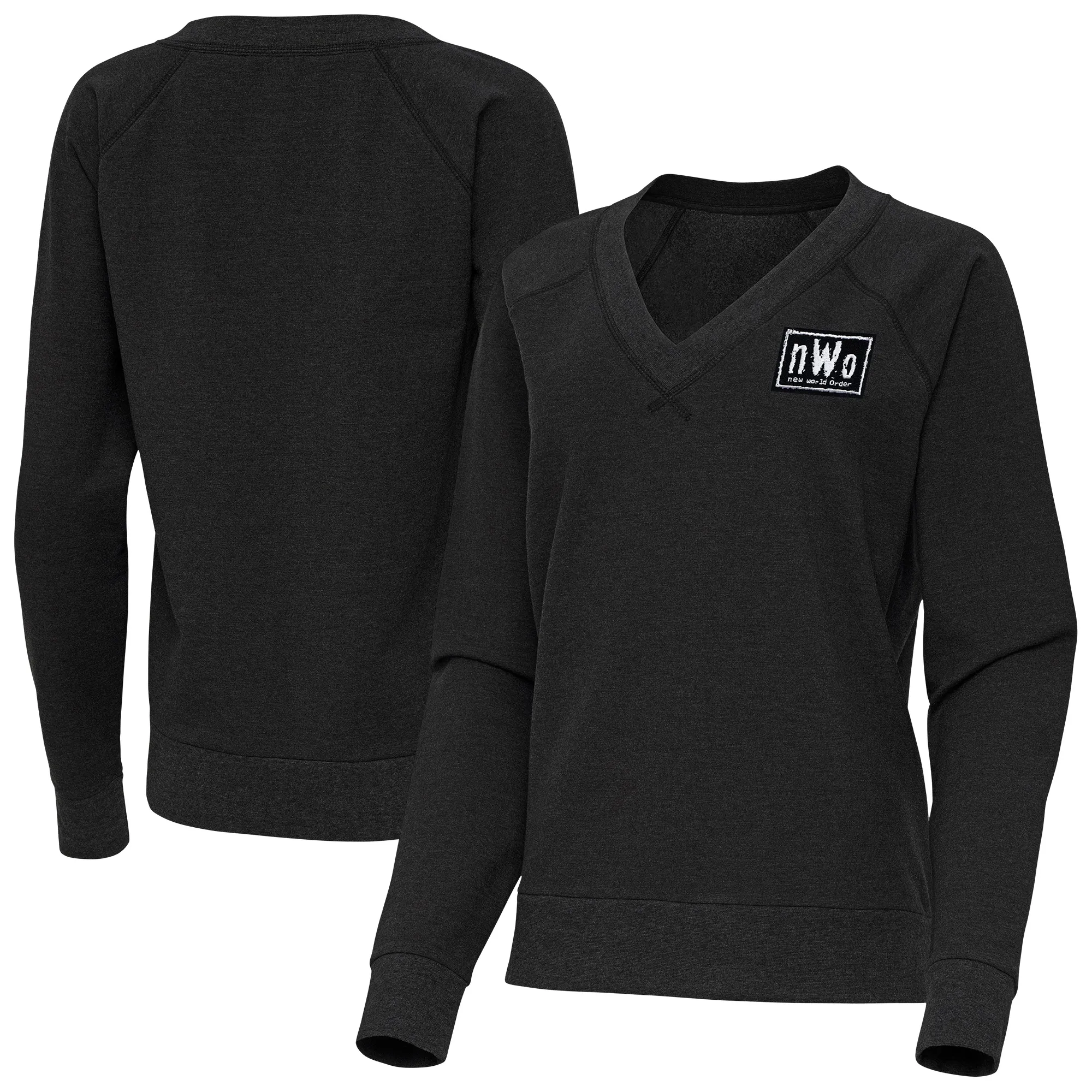 Women's Antigua Heather Black nWo Varsity Tri-Blend V-Neck Long Sleeve T-Shirt sold by WWE