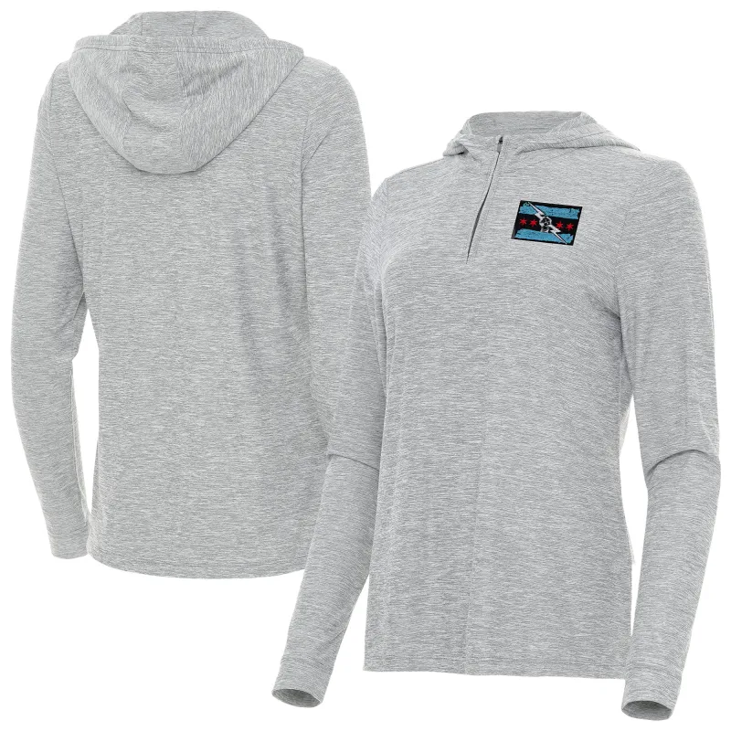 Women's Antigua Heather Gray CM Punk Daybreak Quarter-Zip Hoodie sold by WWE