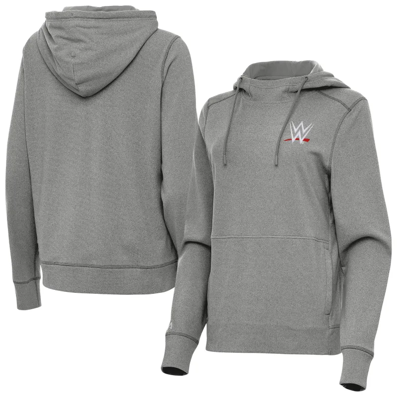Women's Antigua Heather Charcoal WWE Justice Pullover Hoodie sold by WWE