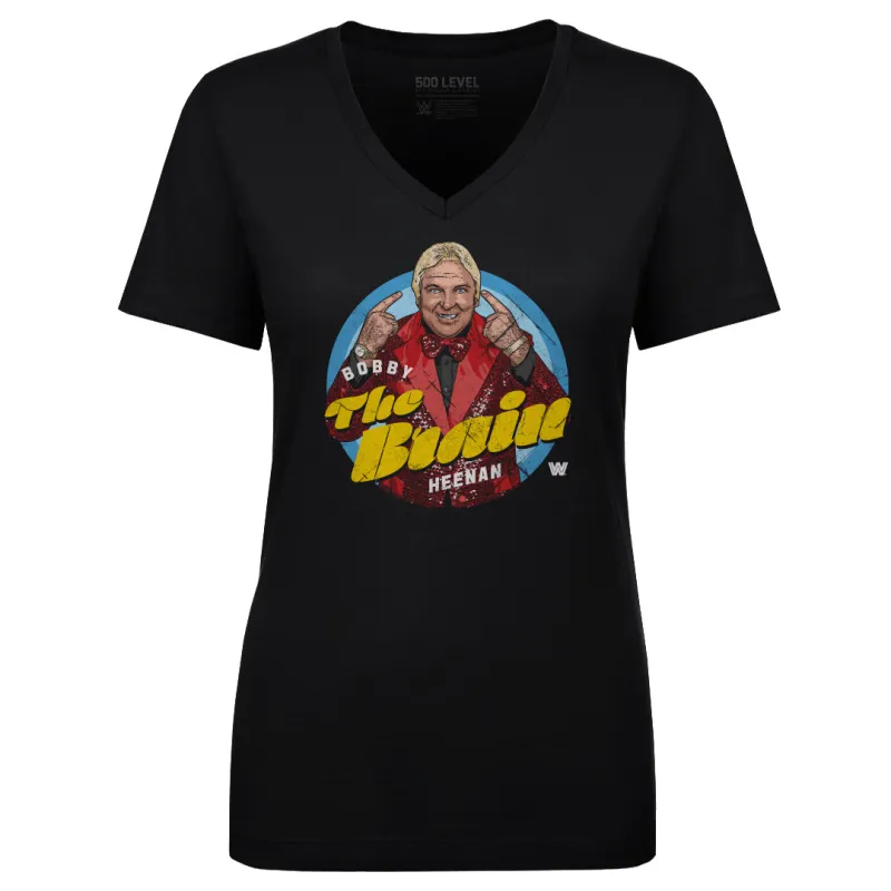 Women's 500 Level  Black Bobby Heenan V-Neck Short Sleeve T-Shirt made by 500 Level