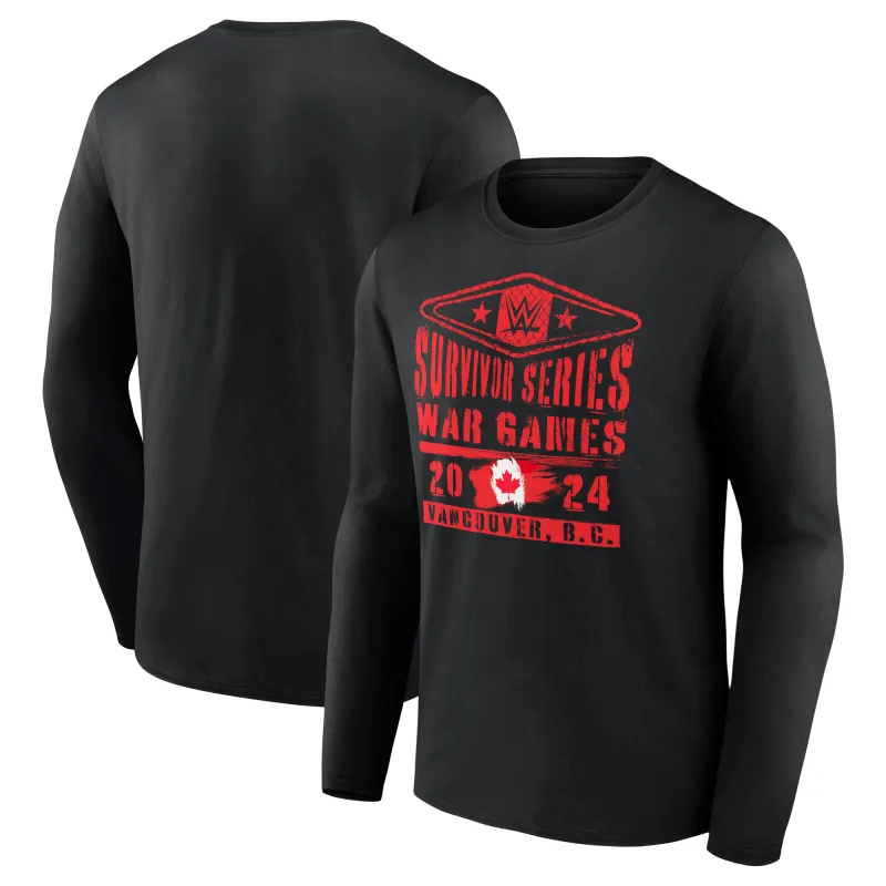 Men's Fanatics Black Survivor Series War Games 2024 Stacked Logo Long Sleeve T-Shirt sold by WWE