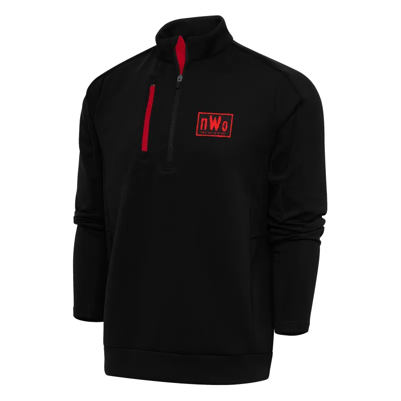 Men's Antigua Black/Red nWo Generation Quarter-Zip Pullover Top sold by WWE