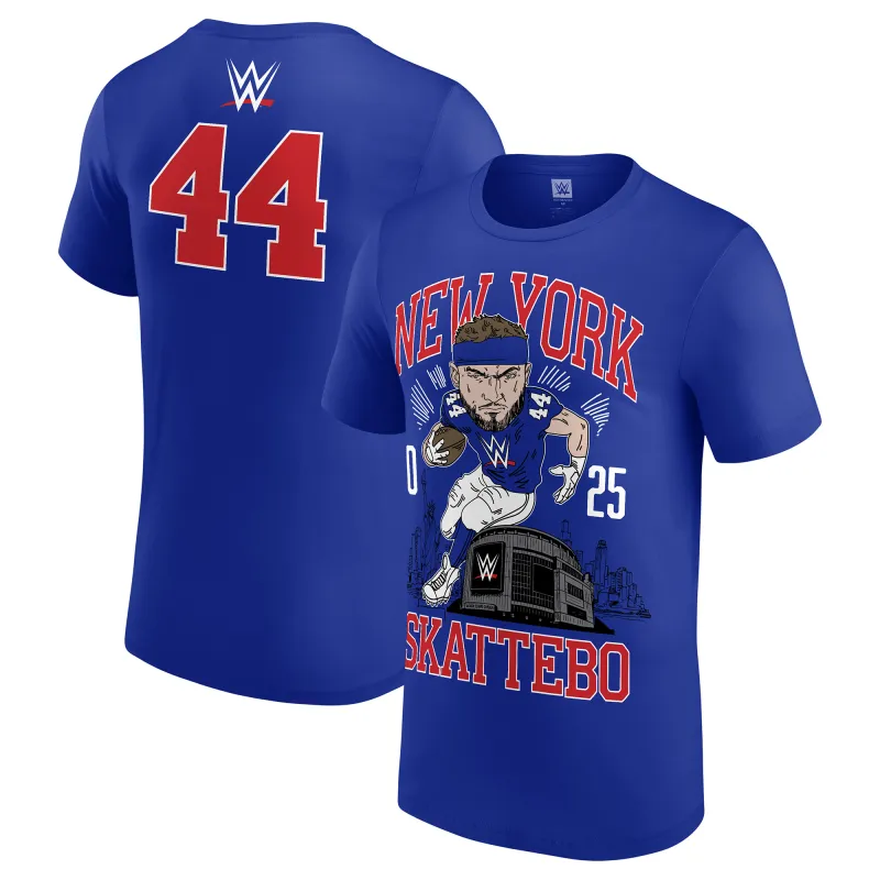 Men's Blue Cam Skattebo x WWE New York T-Shirt sold by WWE