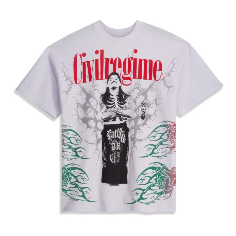 Men's White Dominik Mysterio Civil Regime Heir to Heat T-Shirt made by WWE