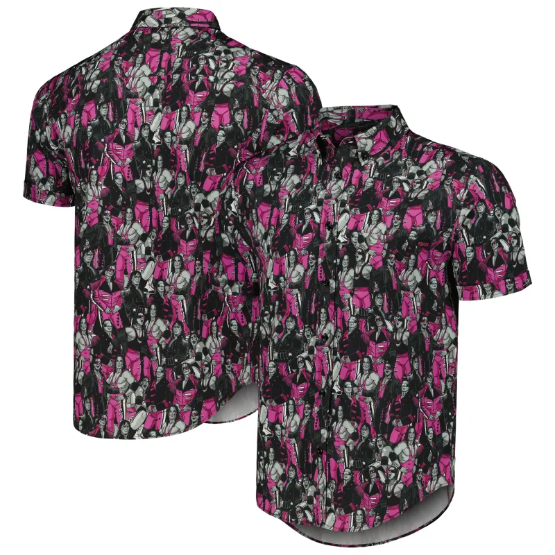 Men's RSVLTS Pink Bret Hart All Hart KUNUFLEX Button-Down Short Sleeve Shirt sold by WWE