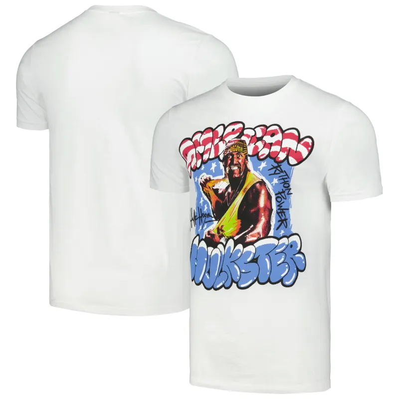 Men's Ripple Junction  White Hulk Hogan American Hulkster T-Shirt made by Ripple Junction