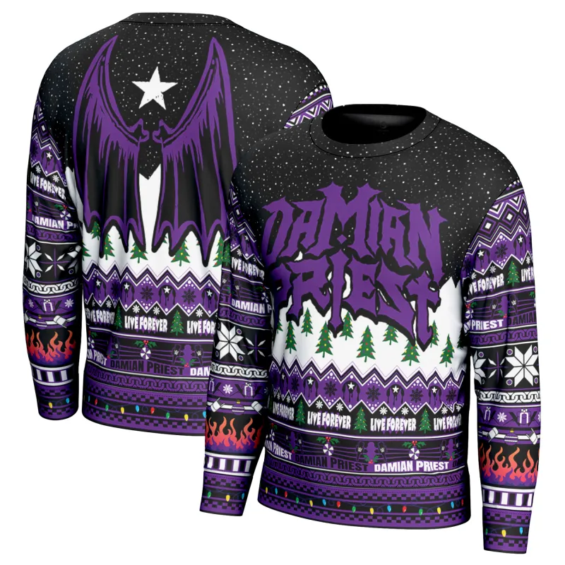 Men's ProSphere Black Damian Priest Holiday Sweater sold by WWE