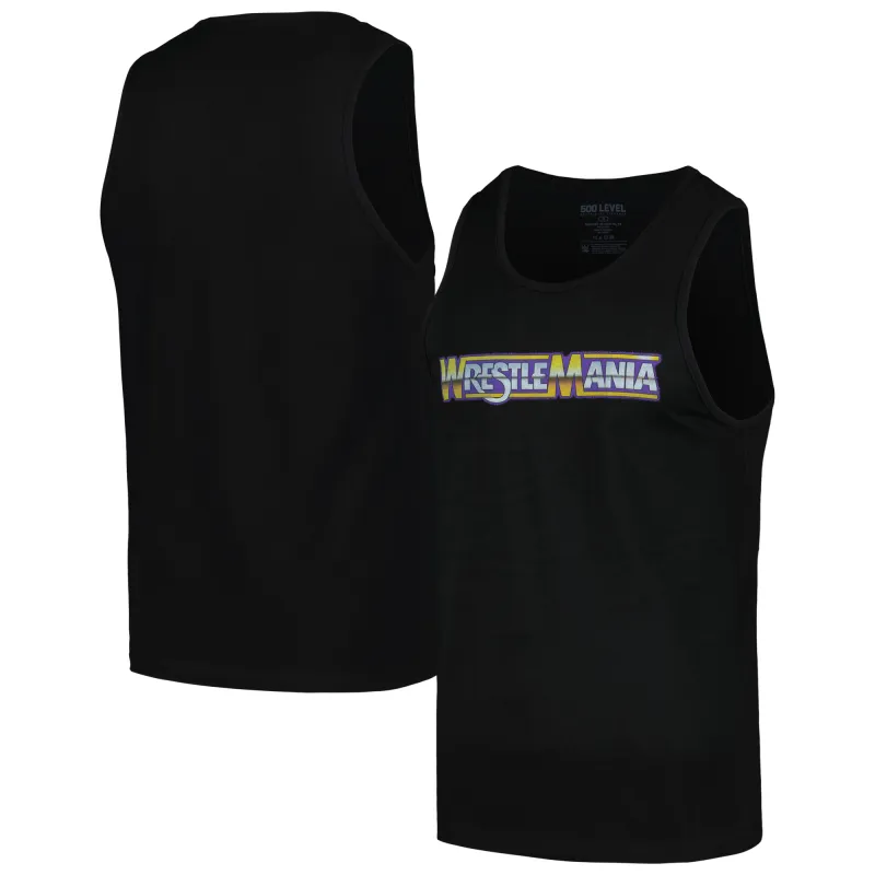 Men's 500 Level Black WrestleMania Logo Scoop Neck Tank Top sold by WWE