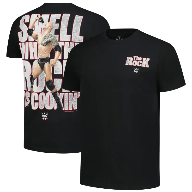Men's Ripple Junction Black The Rock Smell Mic Pose T-Shirt sold by WWE