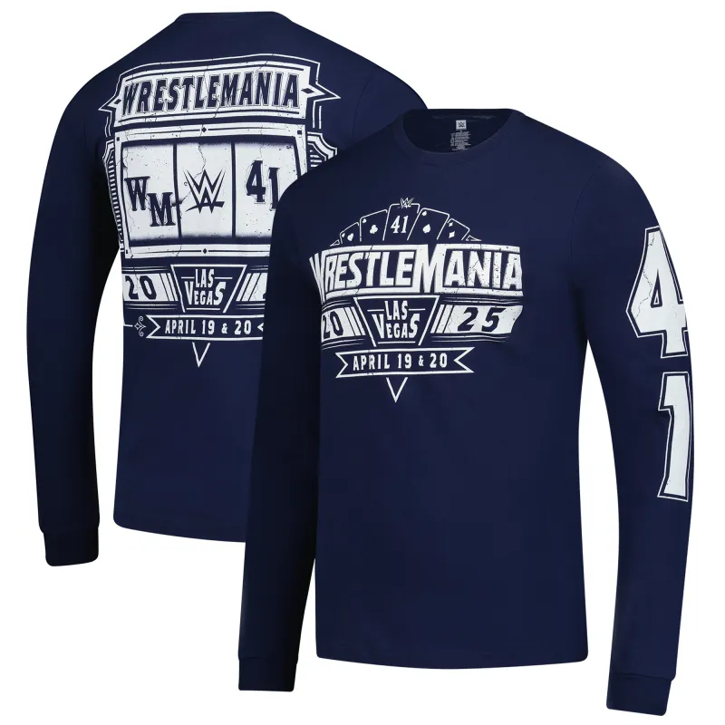 Men's Navy WrestleMania 41 Slot Machine Long Sleeve T-Shirt made by WWE