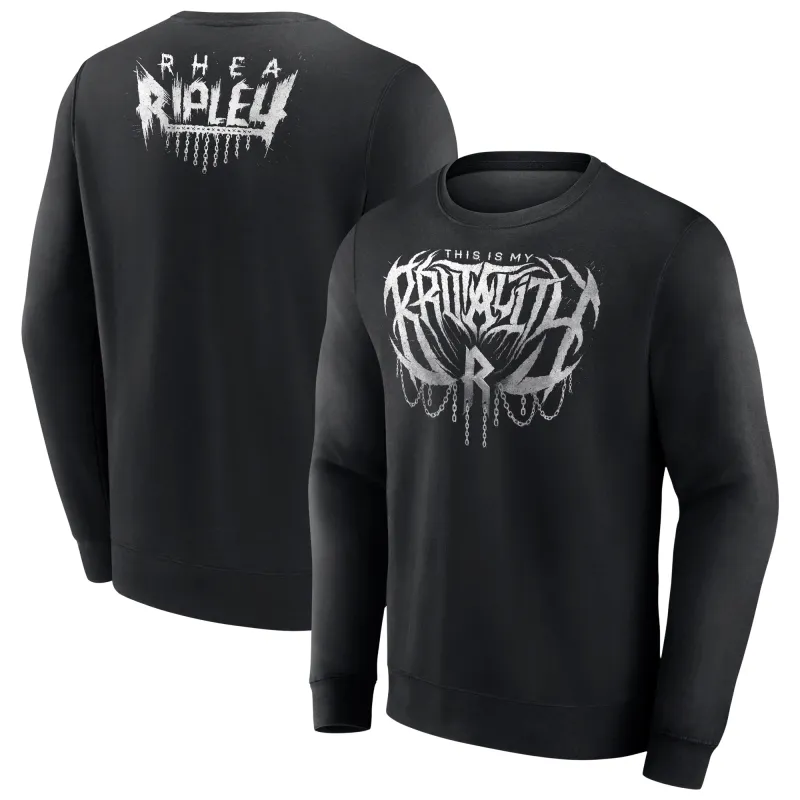 Men's Black Rhea Ripley This Is My Brutality Pullover Sweatshirt sold by WWE