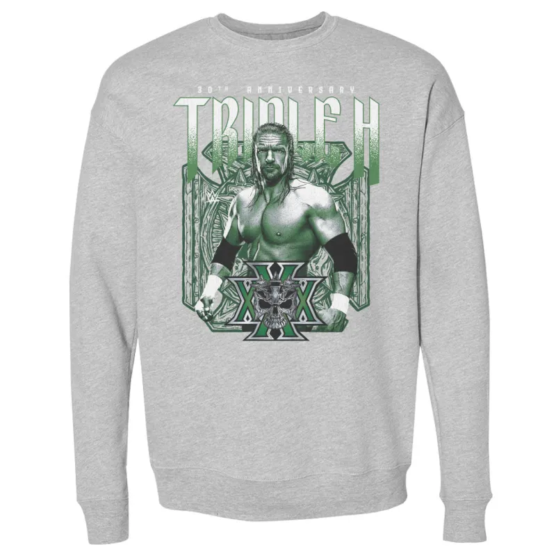 Men's 500 Level Heather Gray Triple H 30th Anniversary Pullover Sweatshirt sold by WWE