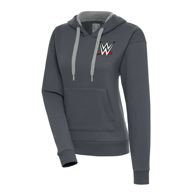 Women's Antigua Charcoal WWE Victory Pullover Hoodie sold by WWE