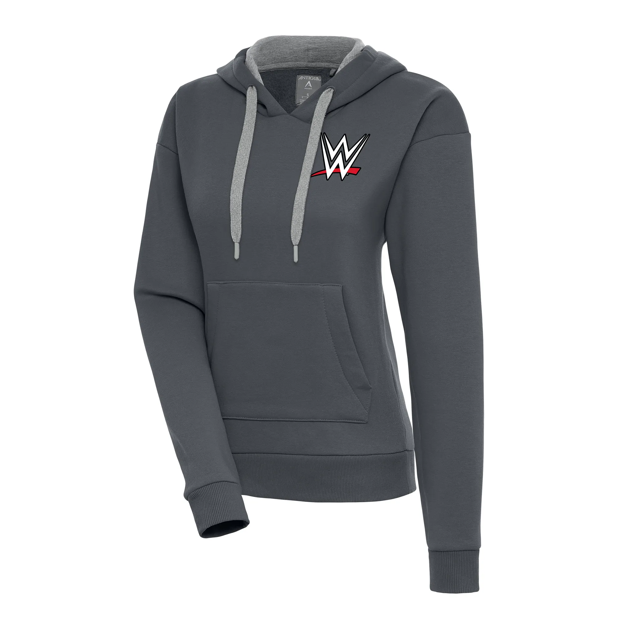 Women's Antigua Charcoal WWE Victory Pullover Hoodie sold by WWE