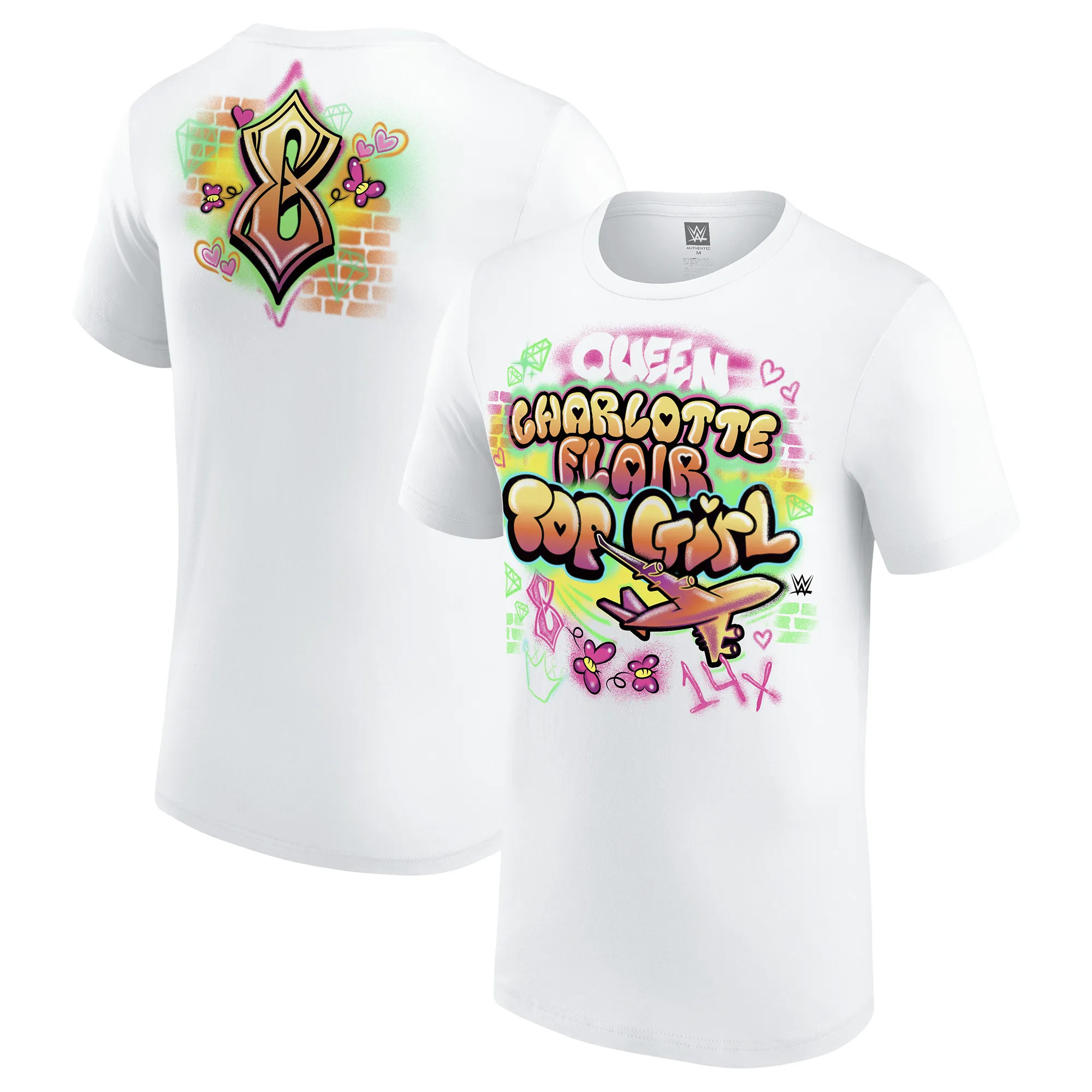 Men's White Charlotte Flair Top Girl Graffiti T-Shirt sold by WWE