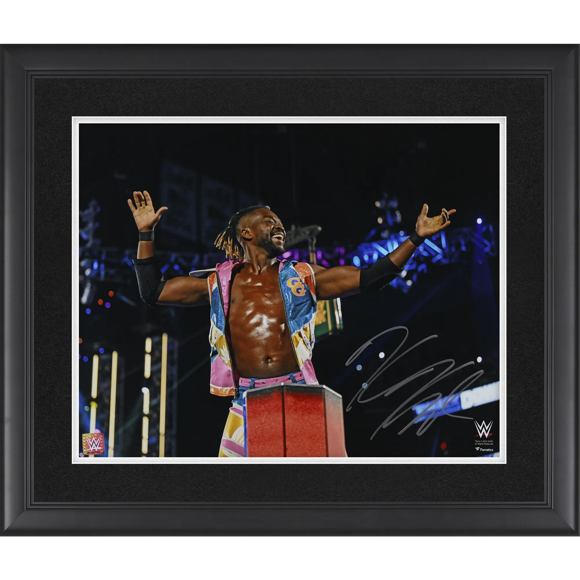 Kofi Kingston WWE Autographed Framed 16" x 20" Standing On Ropes Photograph sold by WWE
