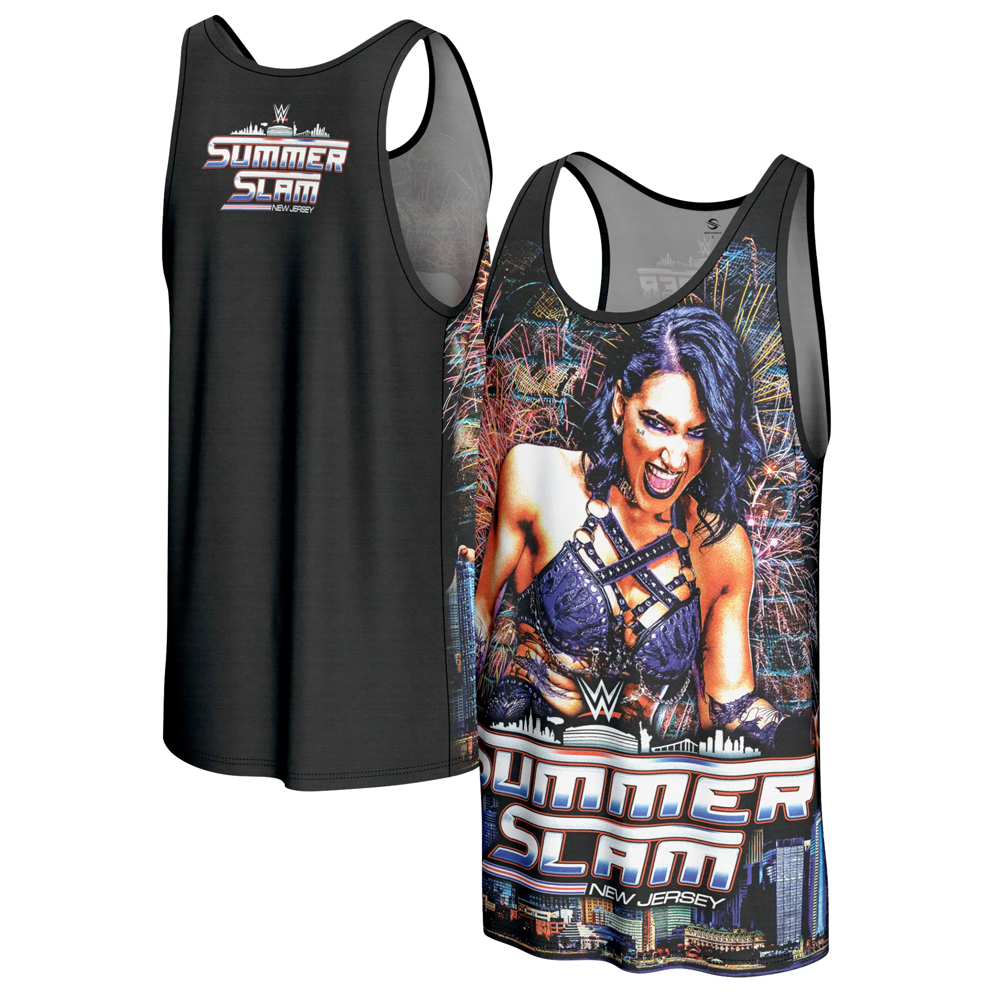 Men's ProSphere Black Rhea Ripley SummerSlam 2025 Tank Top sold by WWE